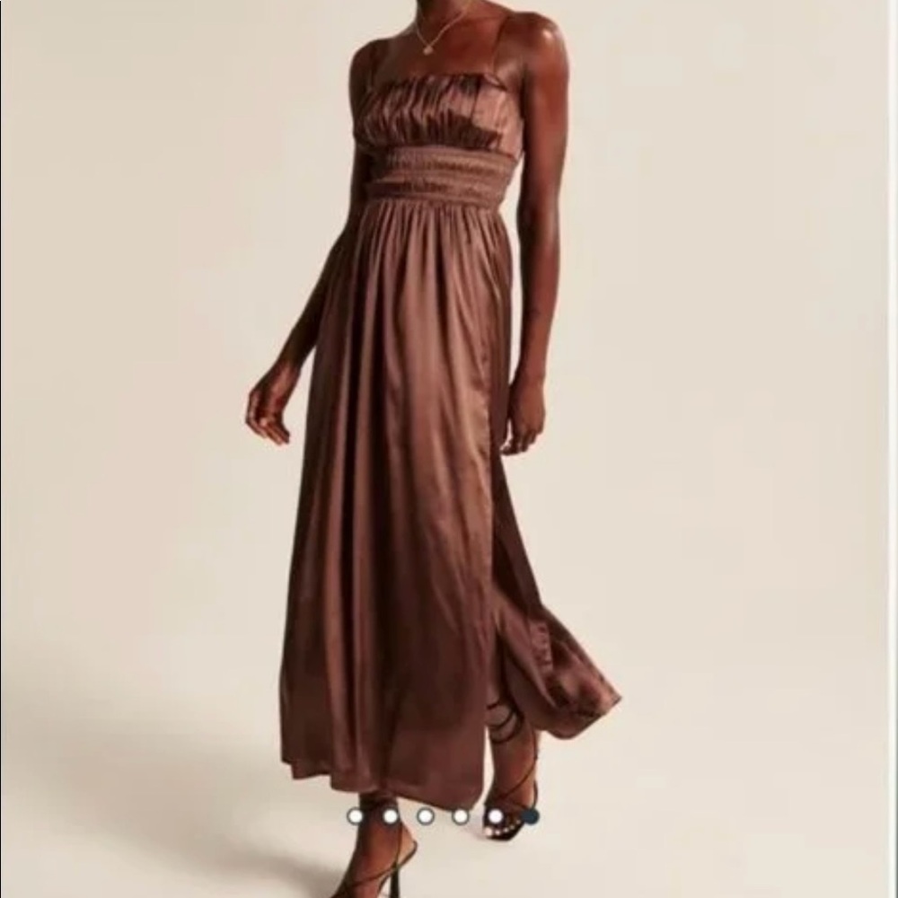Abercrombie & Fitch Smocked Bodice Satin Maxi Dress